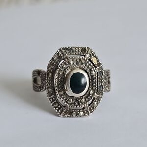 Sterling Silver Ring  Womens Black Onyx Marcasite